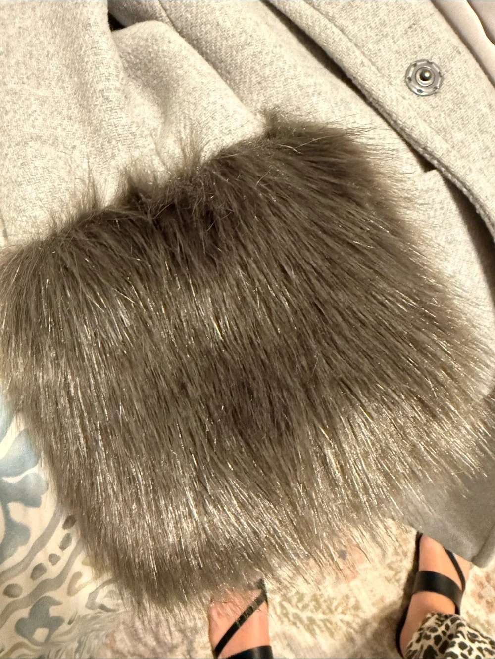 kate spade Gray Coat with Faux Fur Collar & Cuffs